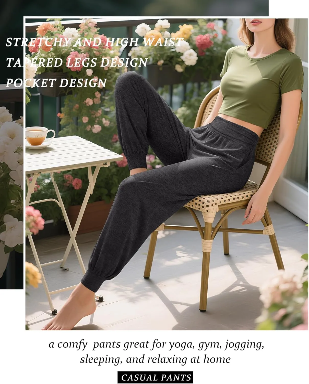 2 Pack Women's Yoga Joggers, Cozy Sweatpants with Pockets Casual Loose Comfy High Waisted Lounge Pants