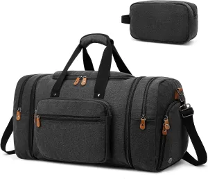40L Canvas Travel Duffel Bag,Weekender Bag Mens,Overnight Carry On Bag With Shoe Compartment And Toiletry Bag,Travel Duffel Bags Men (Black)