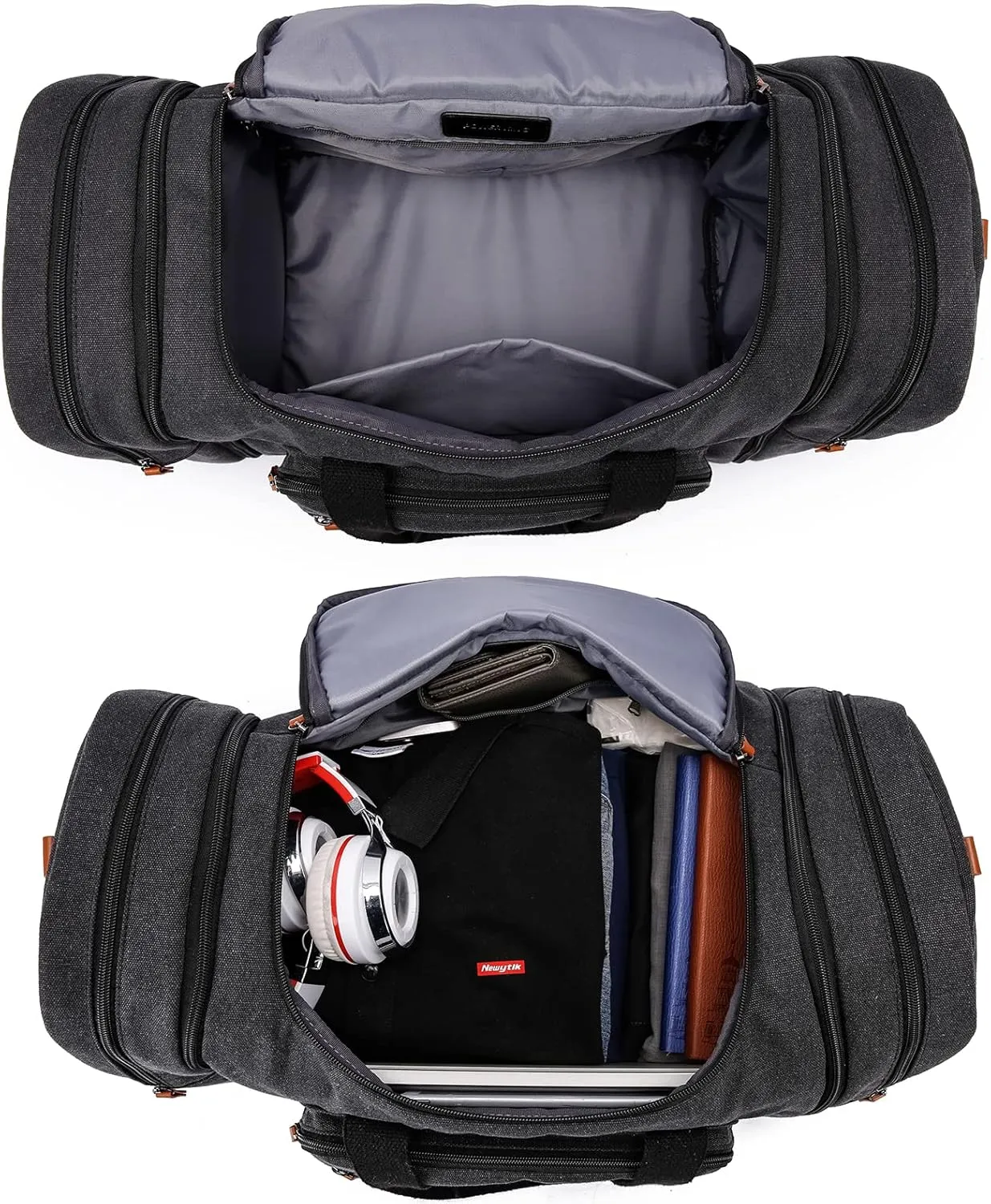 40L Canvas Travel Duffel Bag,Weekender Bag Mens,Overnight Carry On Bag With Shoe Compartment And Toiletry Bag,Travel Duffel Bags Men (Black)