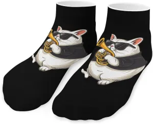 A Cat Playing French Horn Printed Ankle Socks No Show Sock Low-Cut Athletic Socks for Men Women 1 Pair