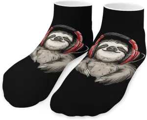 A Sloth Listening to Music Printed Ankle Socks No Show Sock Low-Cut Athletic Socks for Men Women 1 Pair