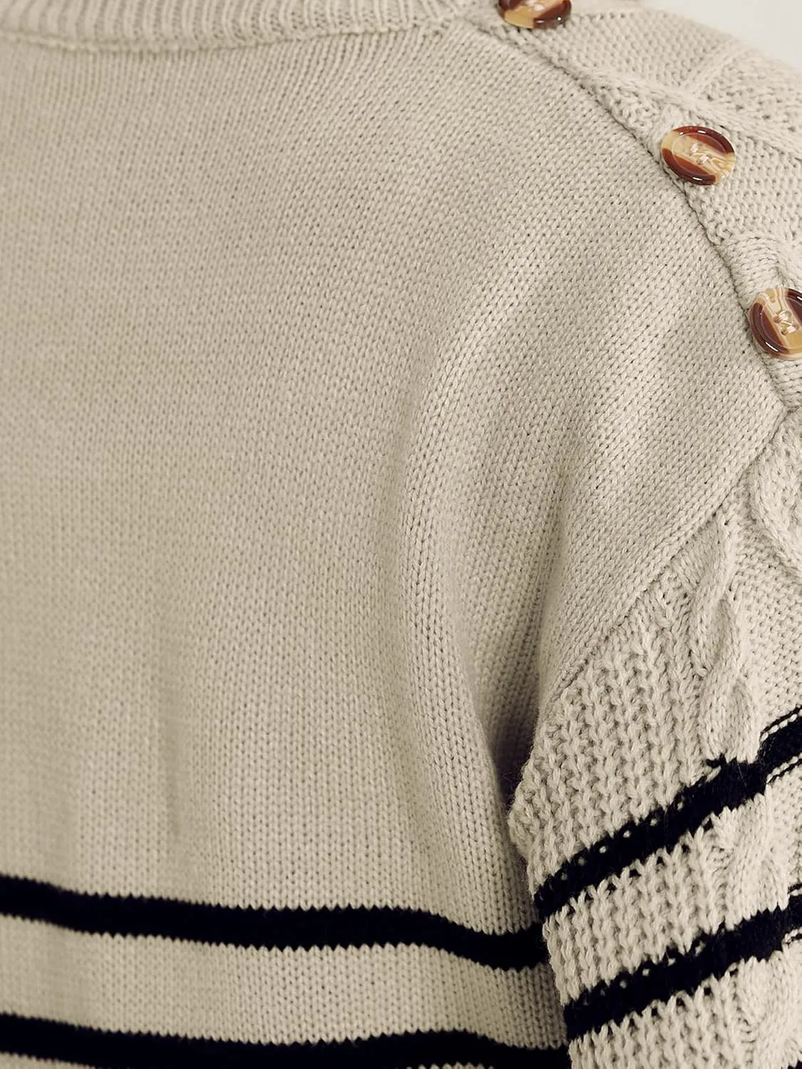 Allegra K Women's Striped Sweater Pullover Crewneck Long Sleeve Cable Knitted Sweaters