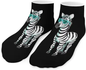 Animal Zebra with Glasses Printed Ankle Socks No Show Sock Low-Cut Athletic Socks for Men Women 1 Pair