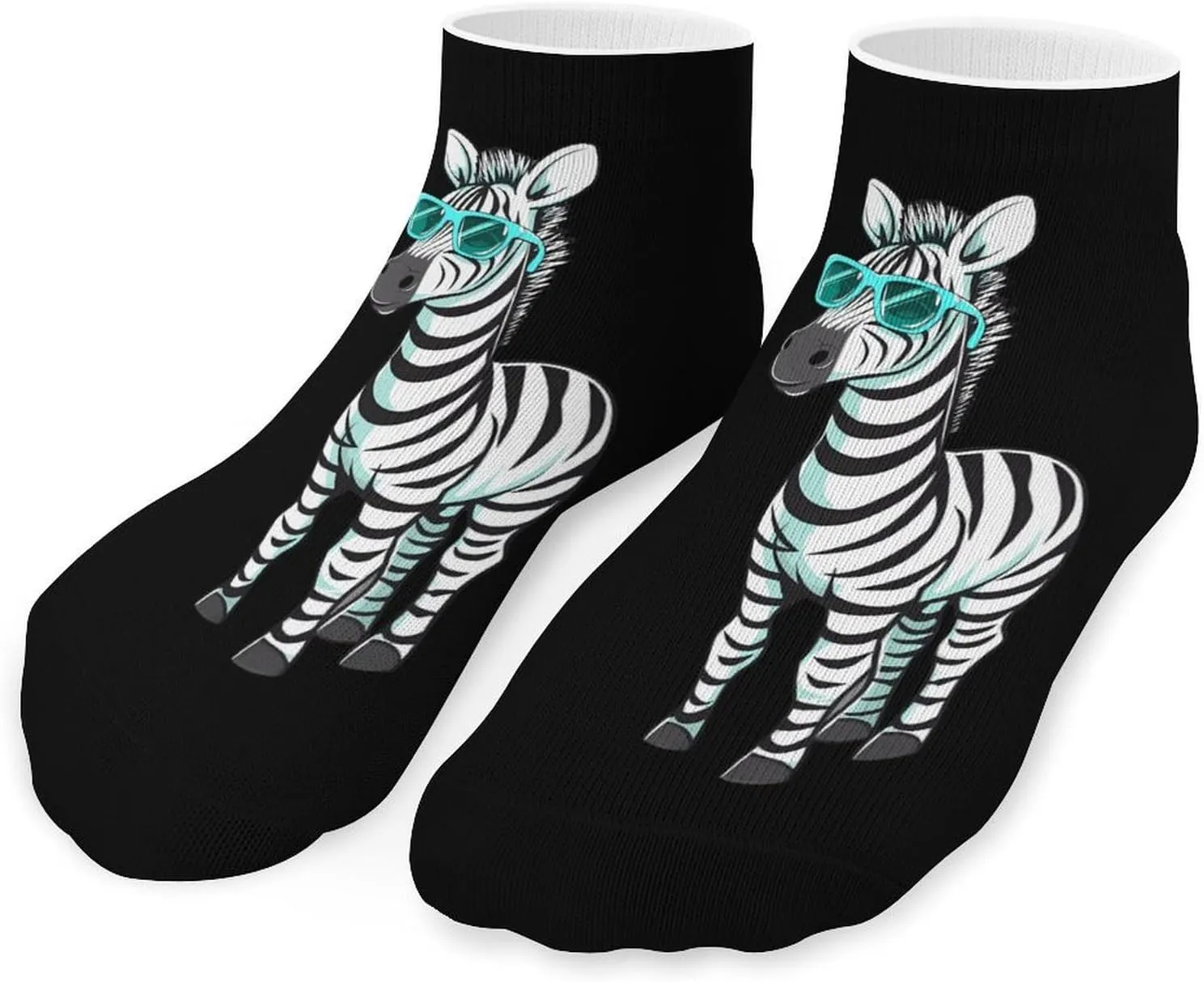 Animal Zebra with Glasses Printed Ankle Socks No Show Sock Low-Cut Athletic Socks for Men Women 1 Pair
