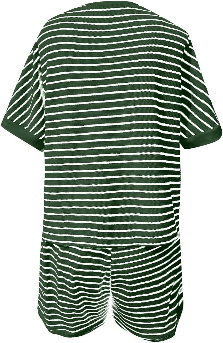 Aniywn Lounge Sets for Women 2 Piece Travel Ribbed Knit Set Striped Short Sleeve Tee Shirts and Shorts Set Summer Gym Workout