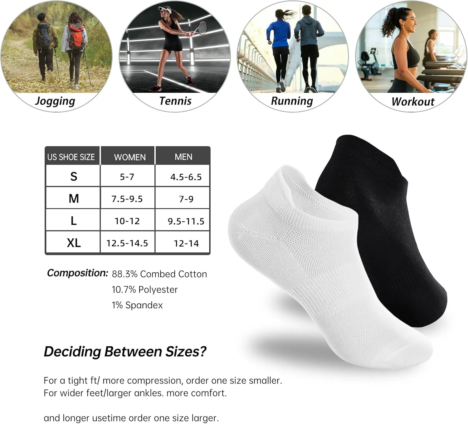 Ankle Socks Women's and Mens - 6/10 Pairs Low Cut Tab & No Show Athletics Running Socks