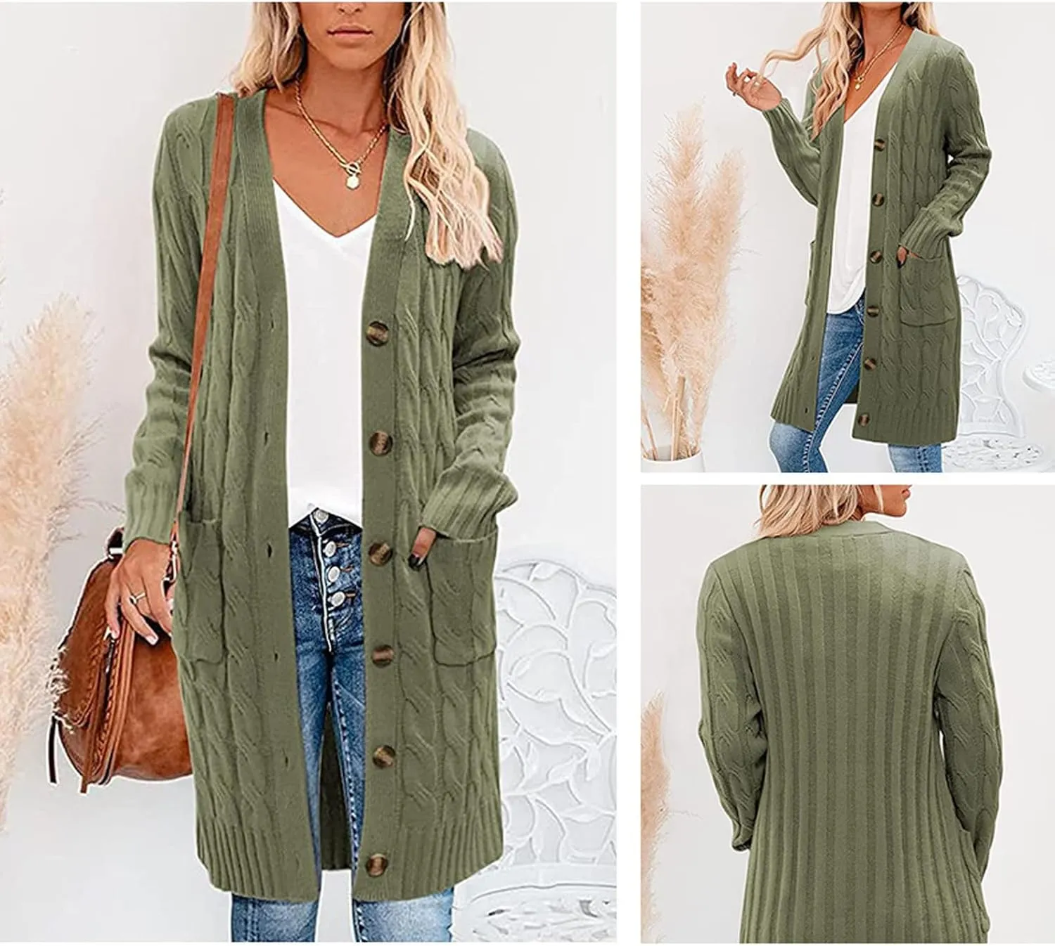 AYGJKIE Women's Long Sleeve Chunky Knit Sweater Cardigan Jacket