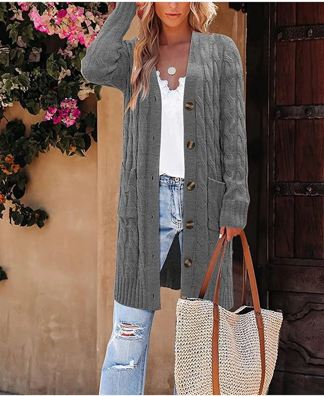 AYGJKIE Women's Long Sleeve Chunky Knit Sweater Cardigan Jacket
