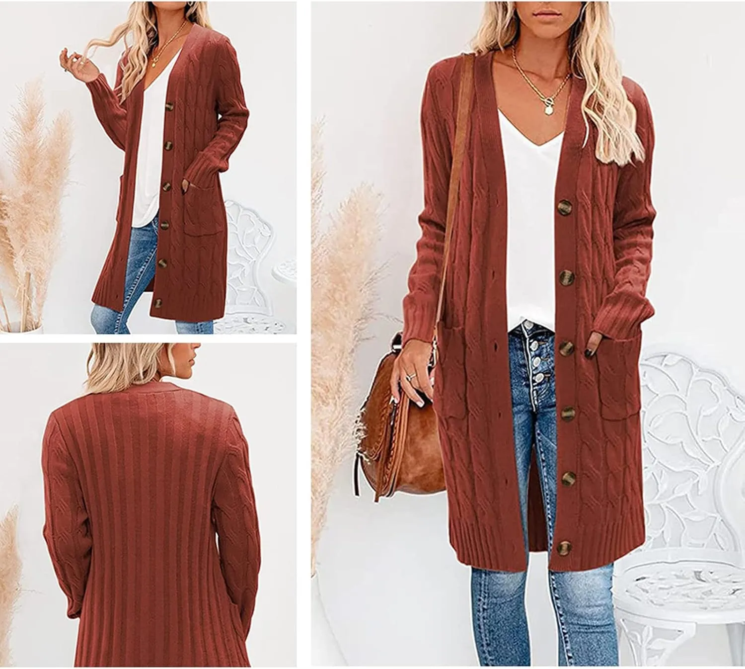 AYGJKIE Women's Long Sleeve Chunky Knit Sweater Cardigan Jacket