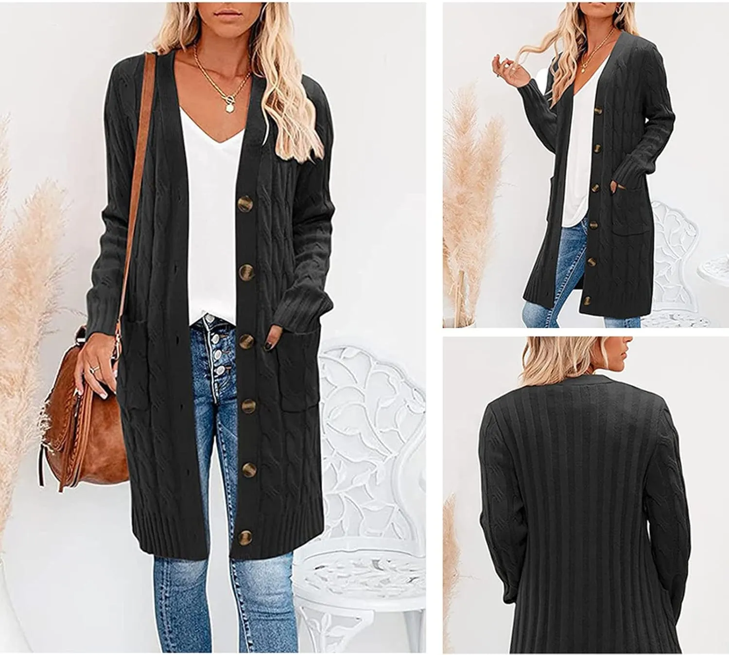 AYGJKIE Women's Long Sleeve Chunky Knit Sweater Cardigan Jacket