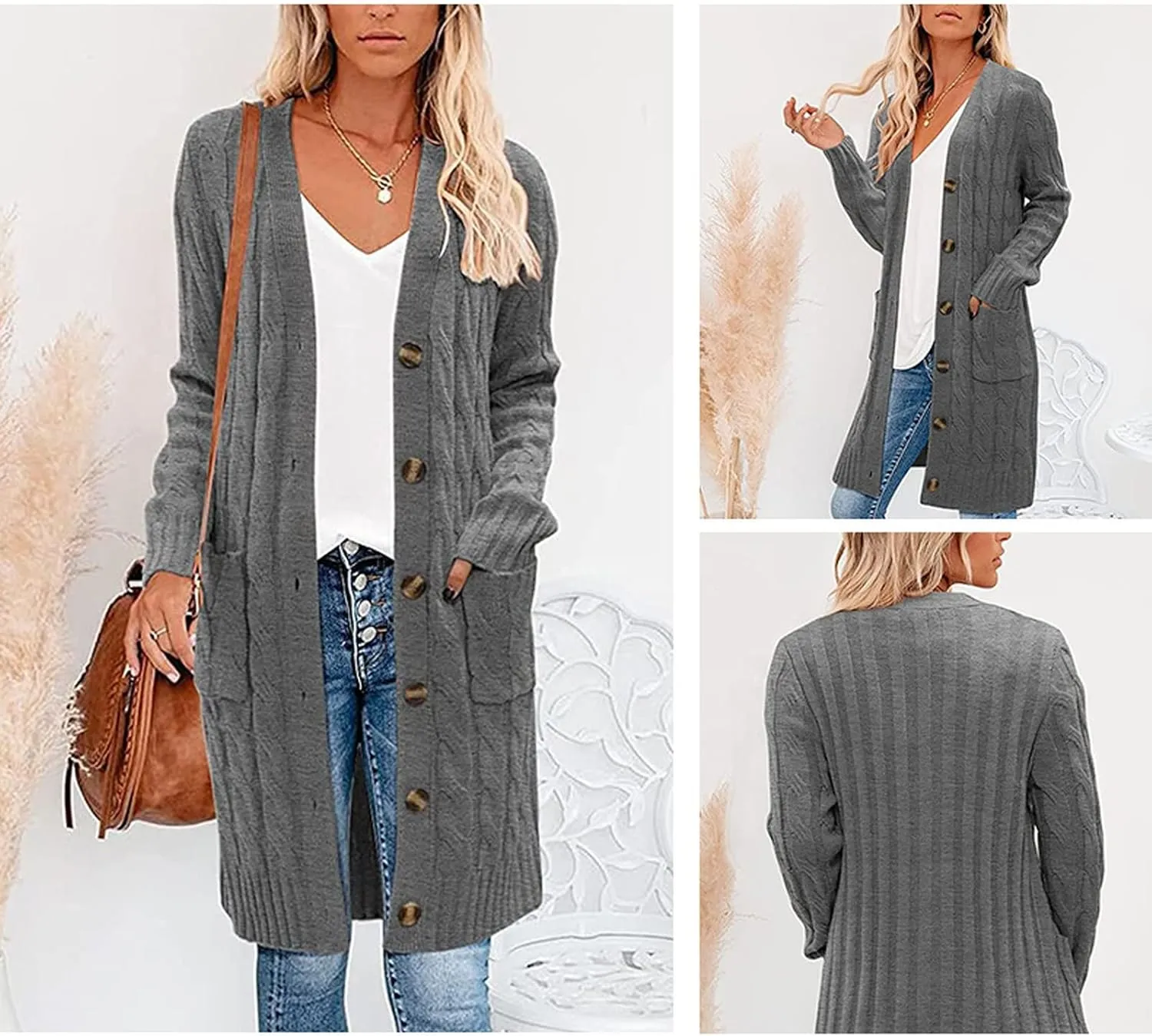 AYGJKIE Women's Long Sleeve Chunky Knit Sweater Cardigan Jacket