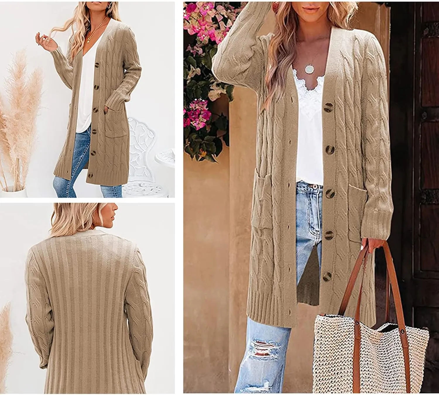 AYGJKIE Women's Long Sleeve Chunky Knit Sweater Cardigan Jacket
