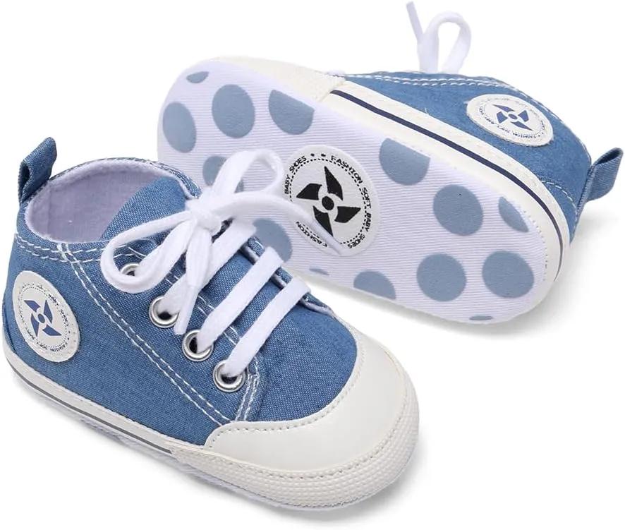 Baby Boys Girls Star High Top Sneaker Soft Anti-Slip Sole Newborn Infant First Walkers Canvas Denim Shoes