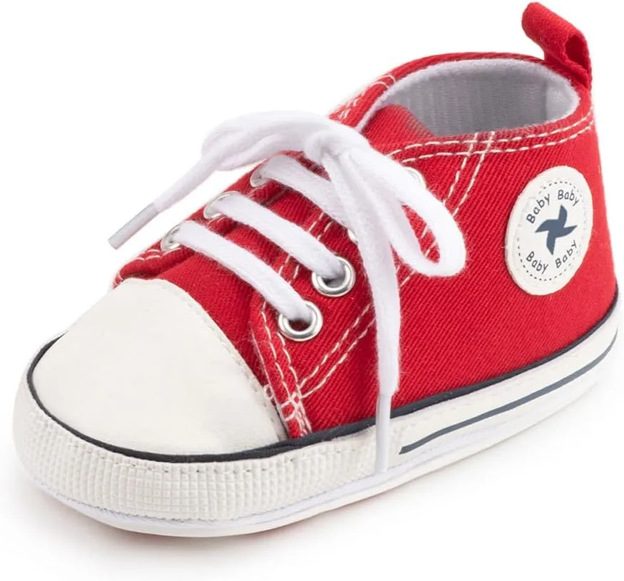 Baby Boys Girls Star High Top Sneaker Soft Anti-Slip Sole Newborn Infant First Walkers Canvas Denim Shoes