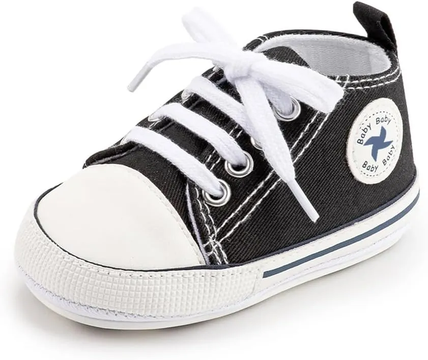 Baby Boys Girls Star High Top Sneaker Soft Anti-Slip Sole Newborn Infant First Walkers Canvas Denim Shoes