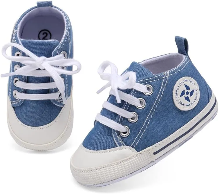 Baby Boys Girls Star High Top Sneaker Soft Anti-Slip Sole Newborn Infant First Walkers Canvas Denim Shoes