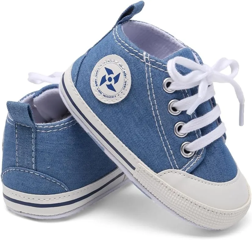 Baby Boys Girls Star High Top Sneaker Soft Anti-Slip Sole Newborn Infant First Walkers Canvas Denim Shoes