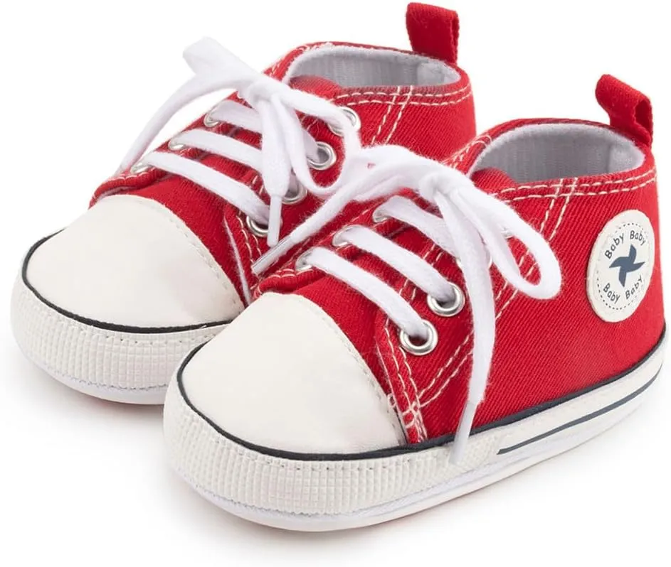 Baby Boys Girls Star High Top Sneaker Soft Anti-Slip Sole Newborn Infant First Walkers Canvas Denim Shoes