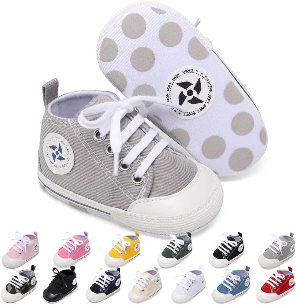 Baby Boys Girls Star High Top Sneaker Soft Anti-Slip Sole Newborn Infant First Walkers Canvas Denim Shoes