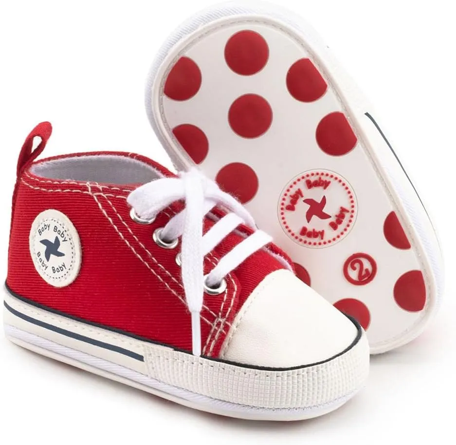 Baby Boys Girls Star High Top Sneaker Soft Anti-Slip Sole Newborn Infant First Walkers Canvas Denim Shoes