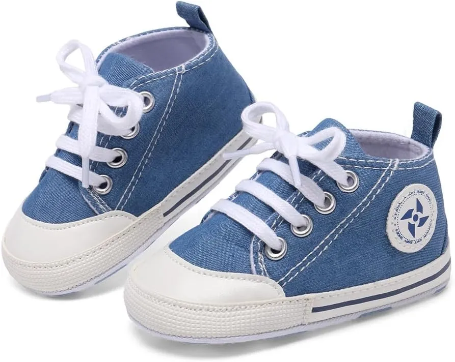 Baby Boys Girls Star High Top Sneaker Soft Anti-Slip Sole Newborn Infant First Walkers Canvas Denim Shoes