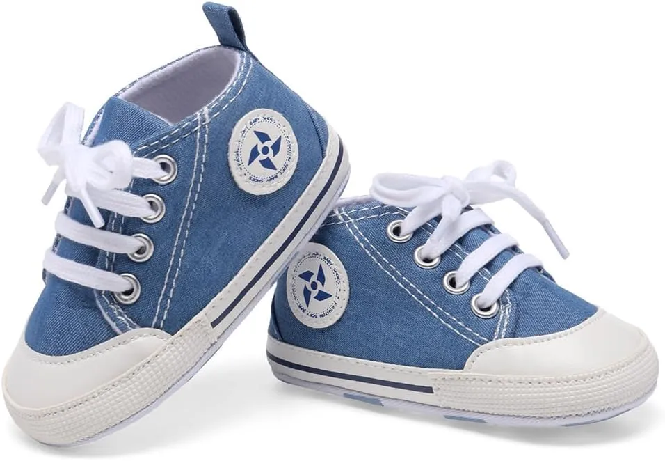 Baby Boys Girls Star High Top Sneaker Soft Anti-Slip Sole Newborn Infant First Walkers Canvas Denim Shoes