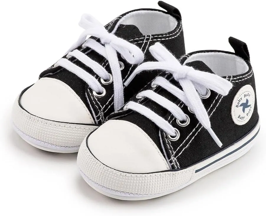 Baby Boys Girls Star High Top Sneaker Soft Anti-Slip Sole Newborn Infant First Walkers Canvas Denim Shoes