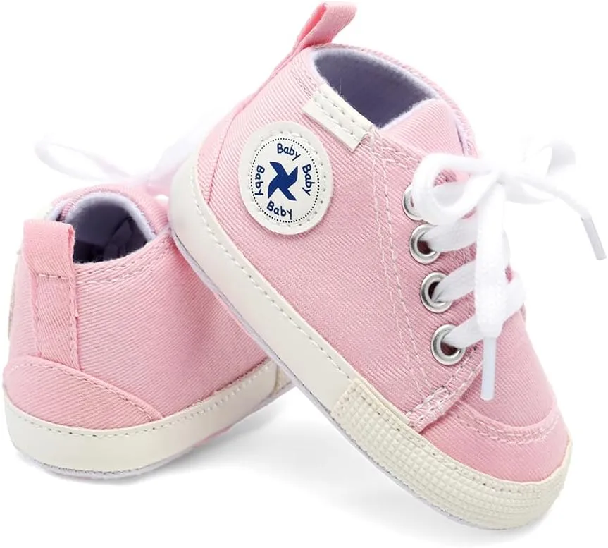 Baby Girls Boys Shoes Soft Anti-Slip Sole Newborn First Walkers High Top Canvas Denim Unisex Infant Sneaker