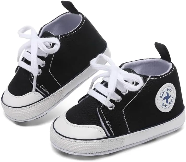 Baby Girls Boys Shoes Soft Anti-Slip Sole Newborn First Walkers High Top Canvas Denim Unisex Infant Sneaker