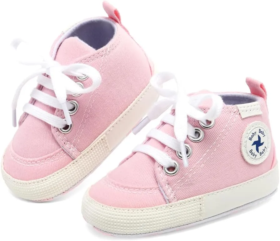 Baby Girls Boys Shoes Soft Anti-Slip Sole Newborn First Walkers High Top Canvas Denim Unisex Infant Sneaker