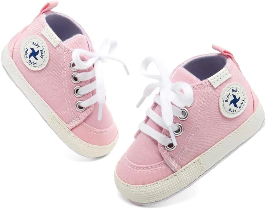 Baby Girls Boys Shoes Soft Anti-Slip Sole Newborn First Walkers High Top Canvas Denim Unisex Infant Sneaker