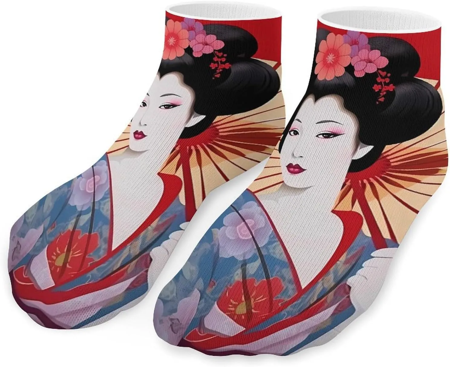 Beautiful Geisha Printed Ankle Socks No Show Sock Low-Cut Athletic Socks for Men Women 1 Pair