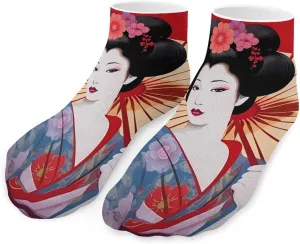 Beautiful Geisha Printed Ankle Socks No Show Sock Low-Cut Athletic Socks for Men Women 1 Pair