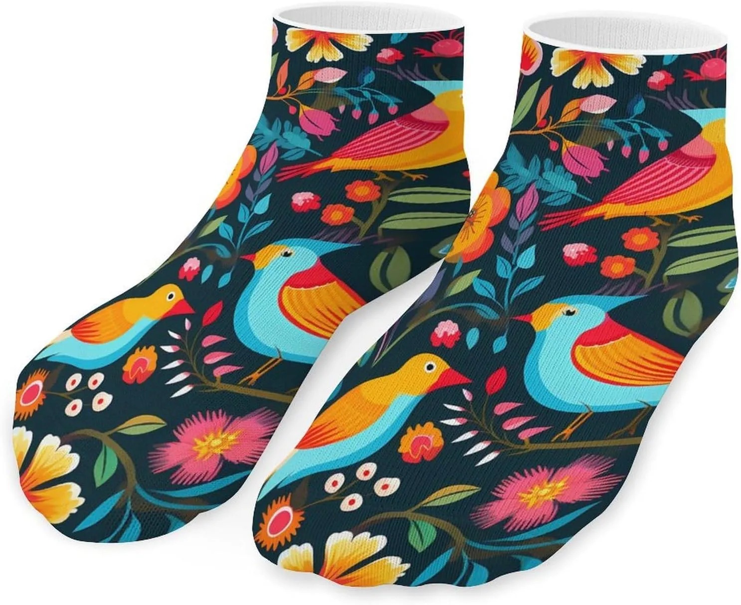 Birds Flowers Printed Ankle Socks No Show Sock Low-Cut Athletic Socks for Men Women 1 Pair