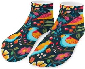 Birds Flowers Printed Ankle Socks No Show Sock Low-Cut Athletic Socks for Men Women 1 Pair