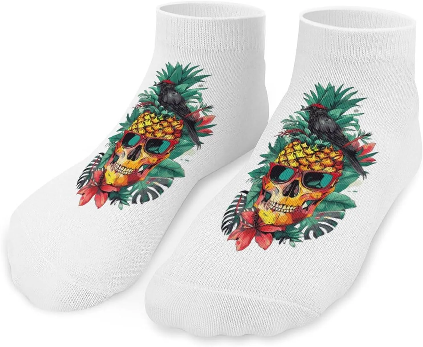 Black Crow Pineapple Glasses Printed Ankle Socks No Show Sock Low-Cut Athletic Socks for Men Women 1 Pair