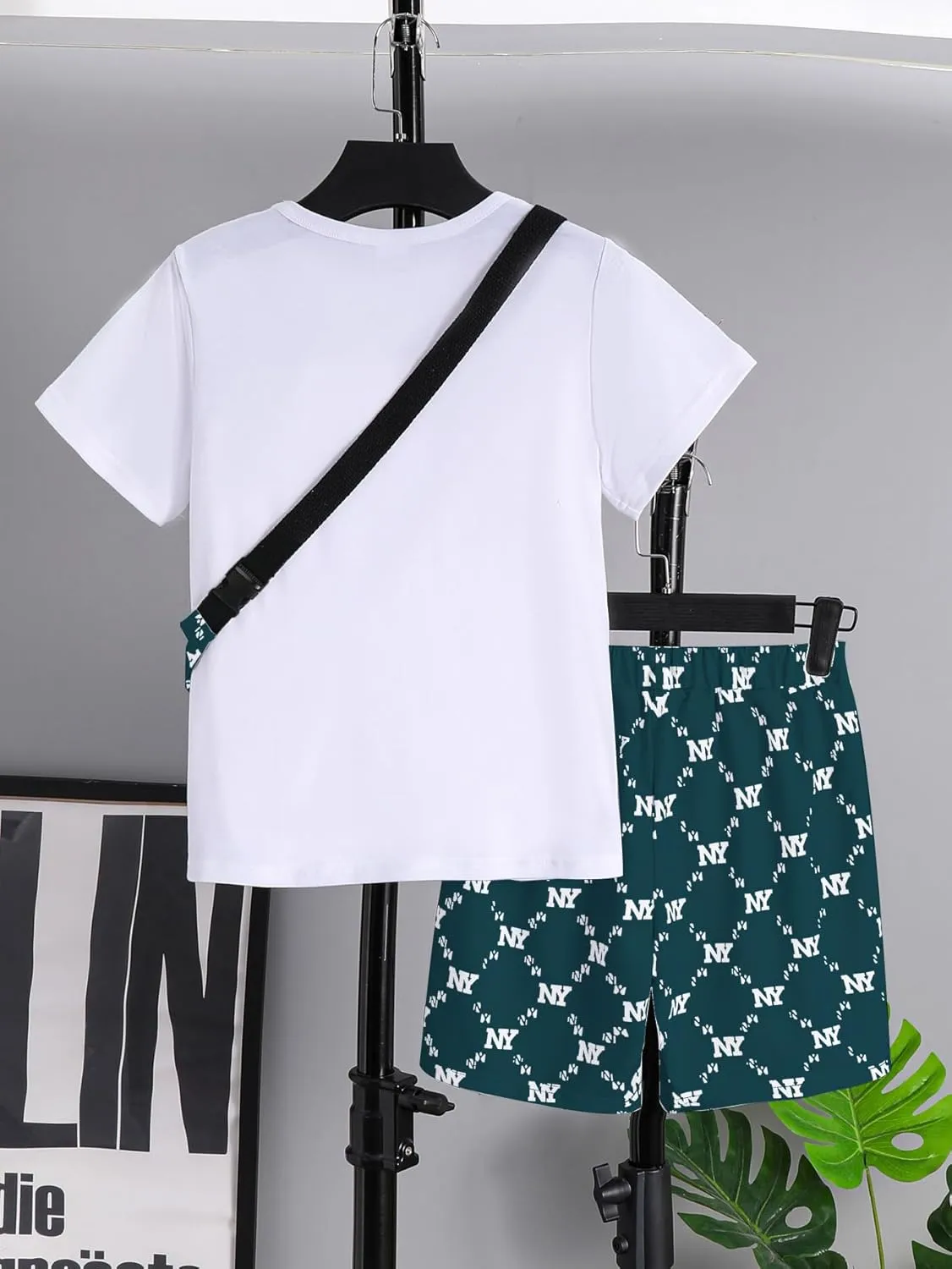 Boy Clothes Kids Shorts Sleeve Crewneck T Shirt Top and Shorts Sets Crossbody Bag 3 Piece Boy's Summer Outfits