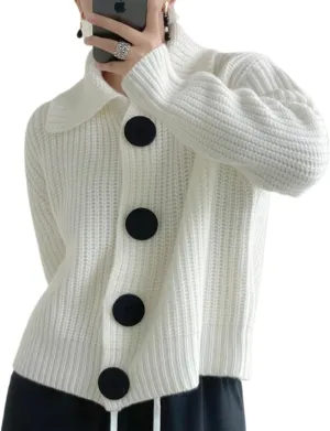 Button Up Cardigan Chunky Knit Sweater Crew Neck Sweater for Work Casual Downtown Girl Clothes