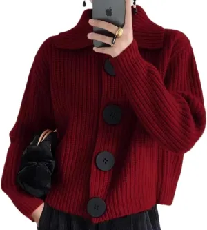 Button Up Cardigan Chunky Knit Sweater Crew Neck Sweater for Work Casual Downtown Girl Clothes