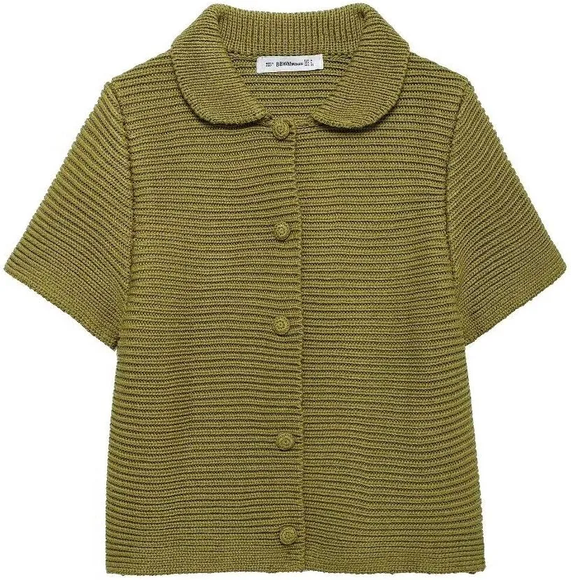 Button Up Cardigan Short Sleeve Cardigans for Women Chunky Knit Cardigan Olive Green Sweater Old Money