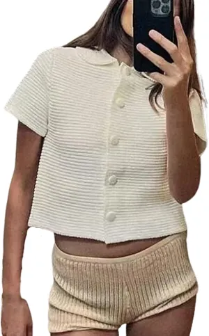Button Up Cardigan Short Sleeve Cardigans for Women Chunky Knit Cardigan Olive Green Sweater Old Money