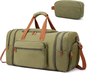 Canvas Travel Duffel Bags,40L Weekender Bag Mens,Overnight Carry On Bag With Shoe Compartment And Toiletry Bag,Travel Duffel Bags Men(Green)