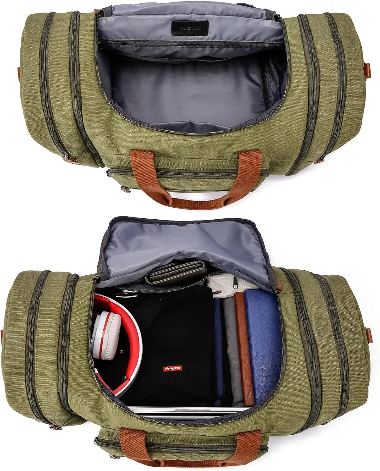 Canvas Travel Duffel Bags,40L Weekender Bag Mens,Overnight Carry On Bag With Shoe Compartment And Toiletry Bag,Travel Duffel Bags Men(Green)