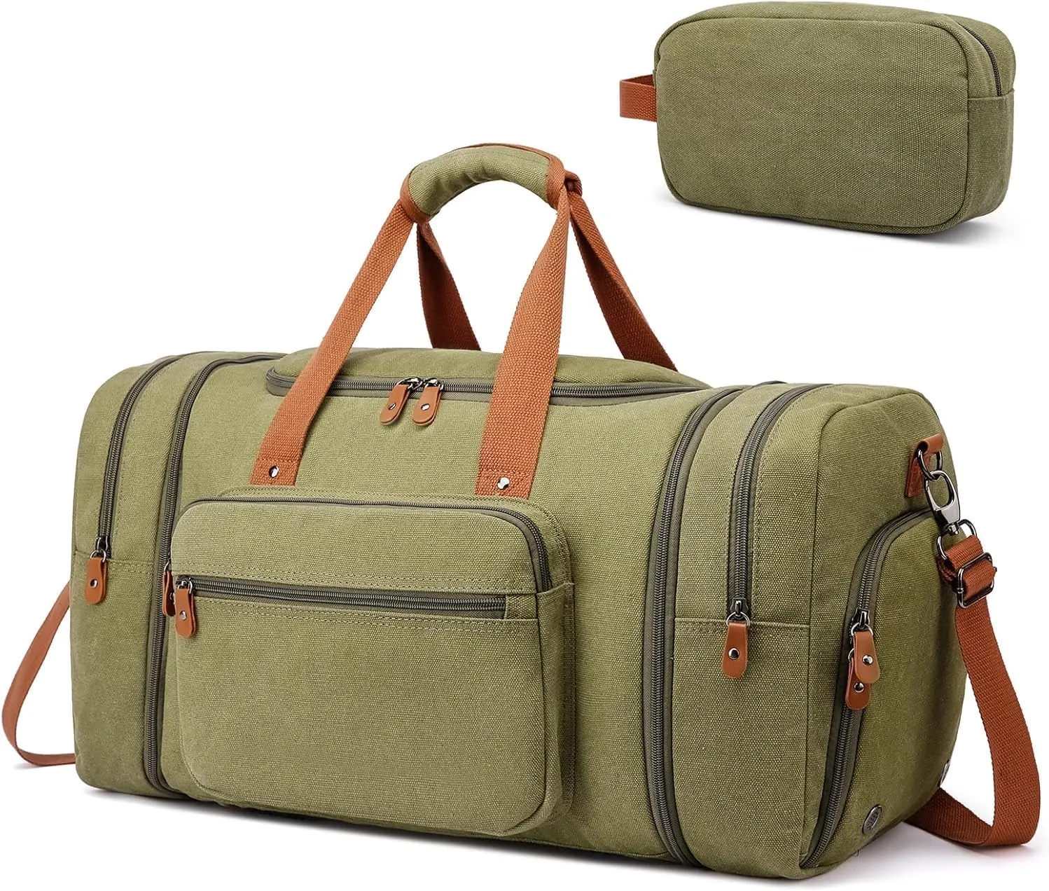 Canvas Travel Duffel Bags,40L Weekender Bag Mens,Overnight Carry On Bag With Shoe Compartment And Toiletry Bag,Travel Duffel Bags Men(Green)