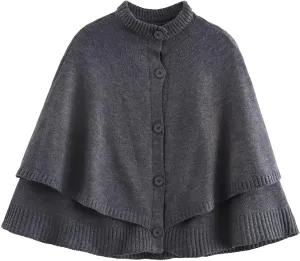 Cape Coat for Women Button Up Cropped Cardigan Knitted Sweater Downtown Girl Clothes Y2k Streetwear Fall Top