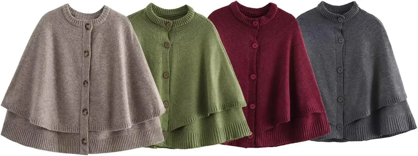 Cape Coat for Women Button Up Cropped Cardigan Knitted Sweater Downtown Girl Clothes Y2k Streetwear Fall Top
