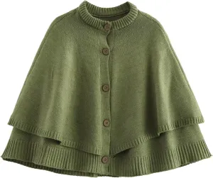 Cape Coat for Women Button Up Cropped Cardigan Knitted Sweater Downtown Girl Clothes Y2k Streetwear Fall Top