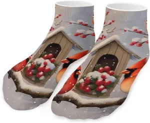 Cardinal Birds Snow Day House Printed Ankle Socks No Show Sock Low-Cut Athletic Socks for Men Women 1 Pair