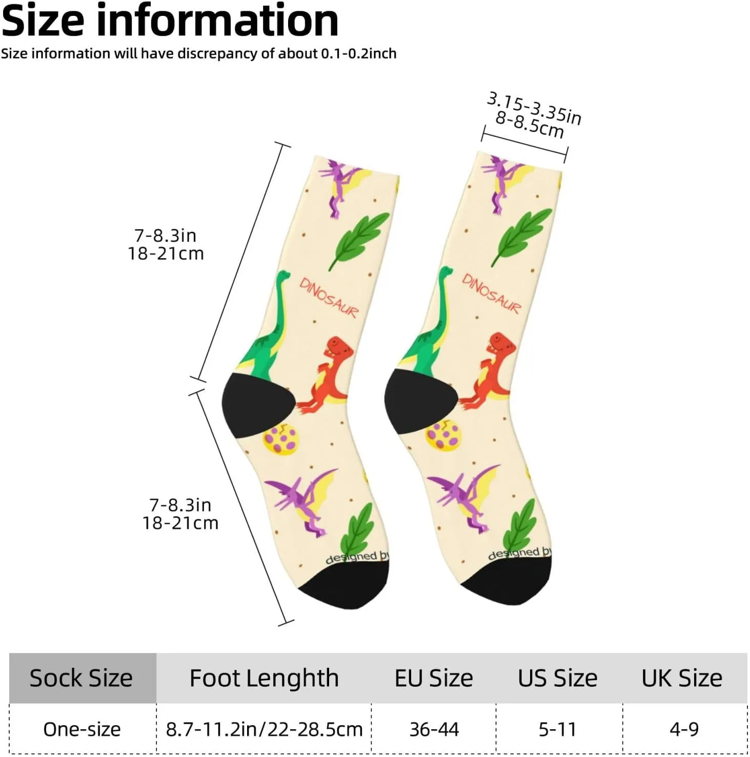 Casual Crew Socks for Men Women Funny Novelty Fun Dress Socks, Cute Dinosaur Leaf Pattern