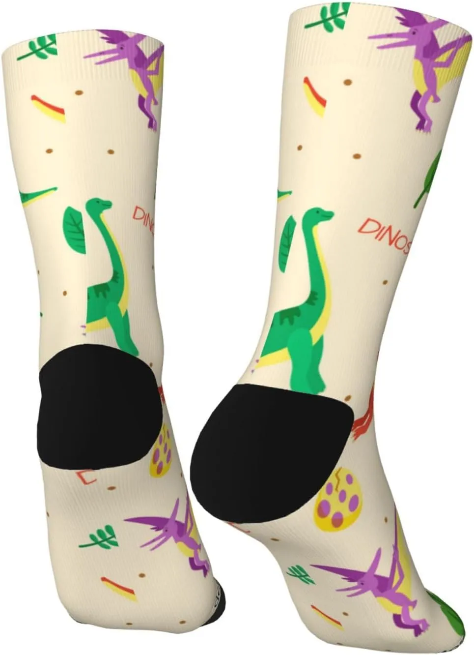 Casual Crew Socks for Men Women Funny Novelty Fun Dress Socks, Cute Dinosaur Leaf Pattern